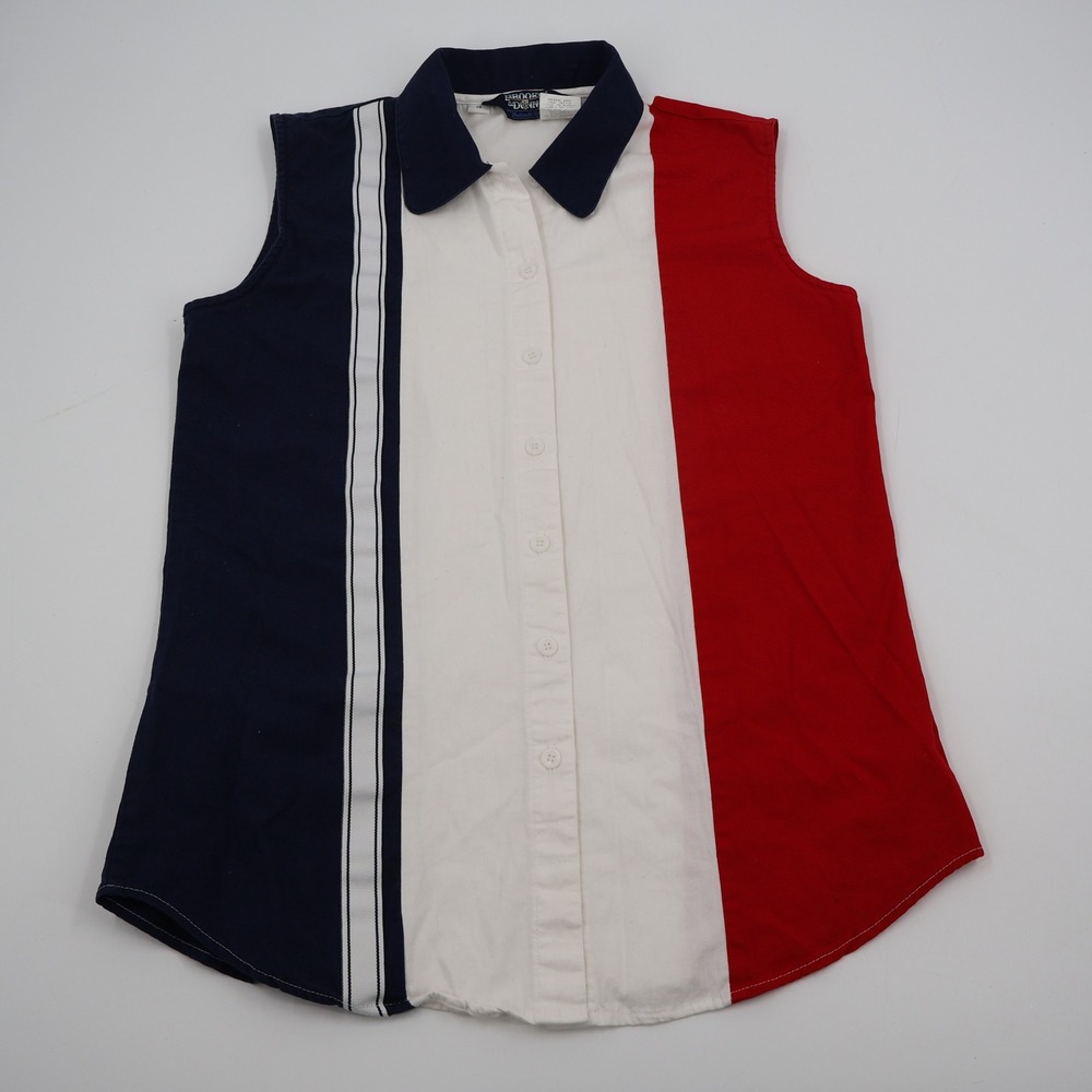 Brooks & Dunn Sleeveless Button Up Women XS Red White Blue Patriotic USA Western